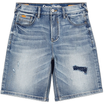 Jack Jones Summer New Trendy and Comfortable Straight Blue Five-Fifth Pants Cat Whisker Washed Ripped Denim Shorts Mens Wear