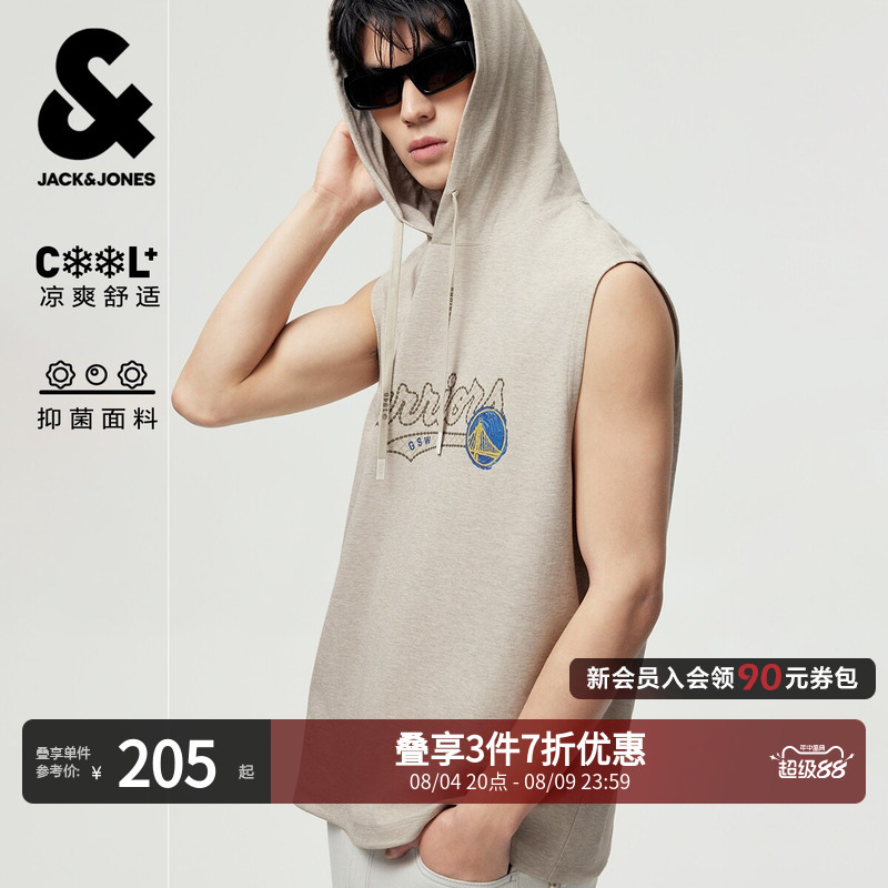 【Antibacterial and Cool】Jack & Jones Nba Collaboration Warriors Men's T-Shirt Hooded Sleeveless 226201043 Trendy 【Antibacterial and Cool】Jack & Jones Nba Collaboration Warriors Men's T-Shirt Hooded Sleeveless 226201043 Trendy