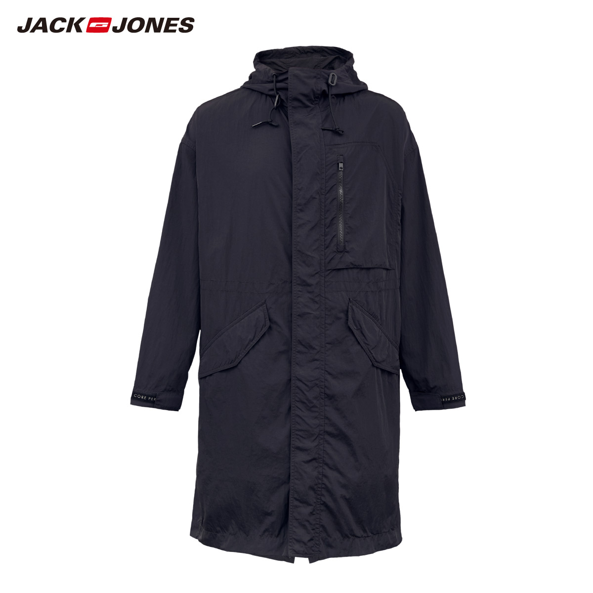 Jack Jones Thể thao Hood Anti-Splash nhẹ Pike Trung bình Dài áo gió Coat Xuân Hè Man