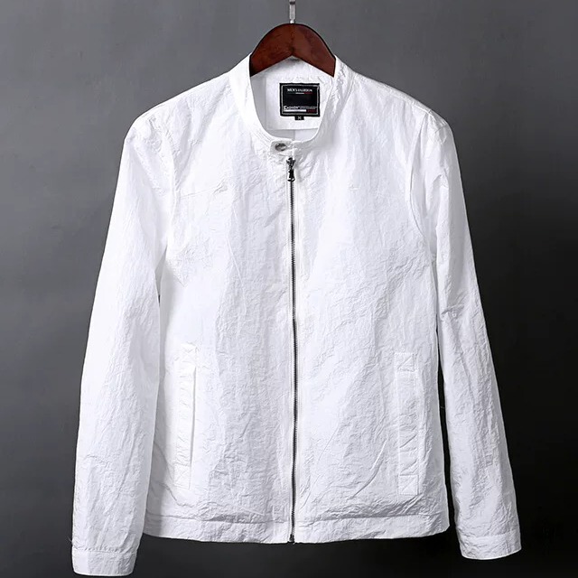 Spring and Summer Casual Men's Lightweight Round-Neck Jacket, Plus-Size Pleated Lightweight Cardigan, Stand-Up Collar, Sun-Protective White Coat Spring and Summer Casual Men's Lightweight Round-Neck Jacket, Plus-Size Pleated Lightweight Cardigan, Stand-Up Collar, Sun-Protective White Coat