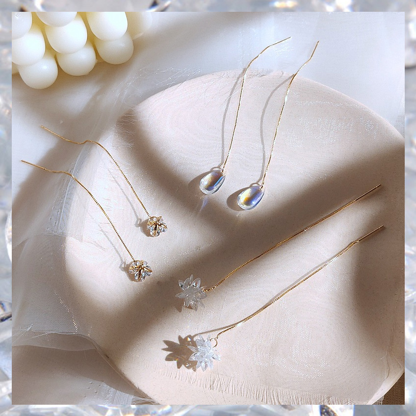 Temperament Long Prints Face slim Ice Ear Necklace Superfairy crystal Stream Sear pendant personality Net Red Fashion 100 hitch silver ear decoration