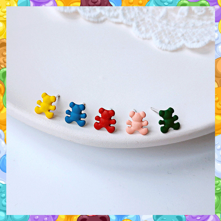 Korean Dongdaemun Mini Color Bear Stud Earrings Five-piece Set Cute Girl Earrings Fresh Simple Versatile Earrings