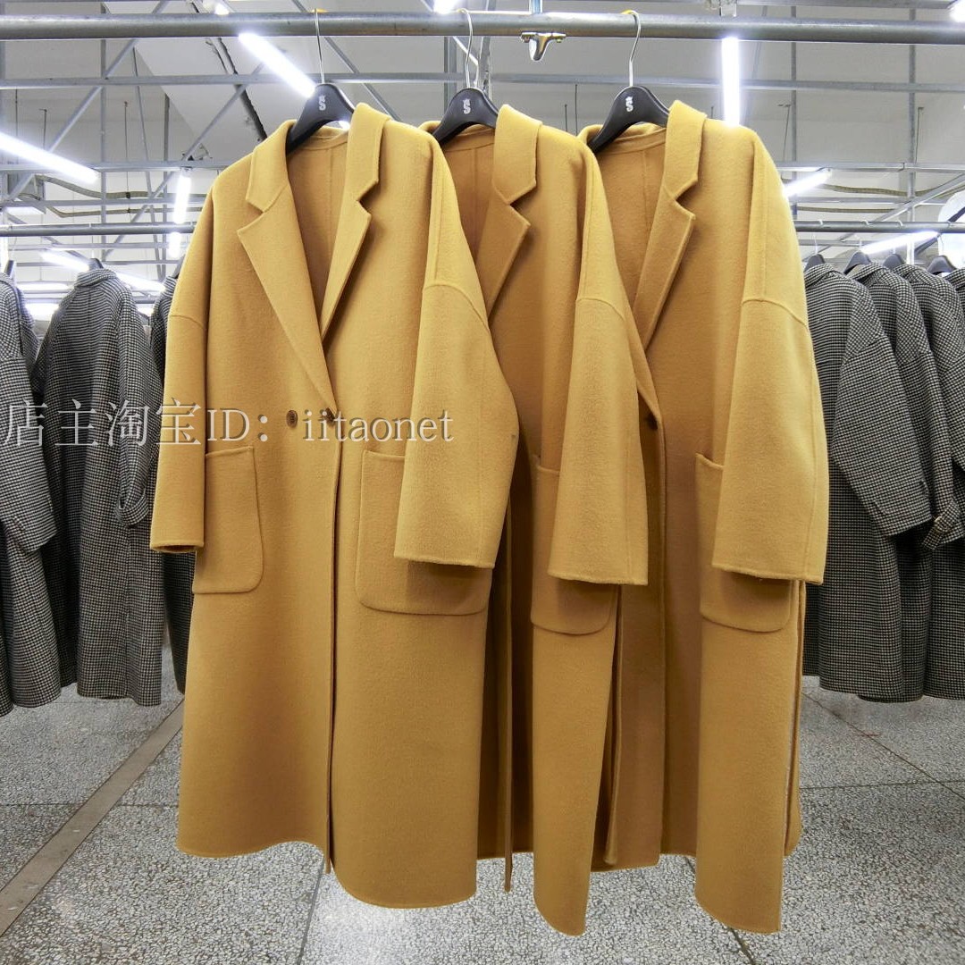 Phong cách Hàn Quốc hồ sơ lỏng thắt lưng eo khâu tay lông cừu áo len cashmere áo dài vai nữ áo măng tô burberry nữ