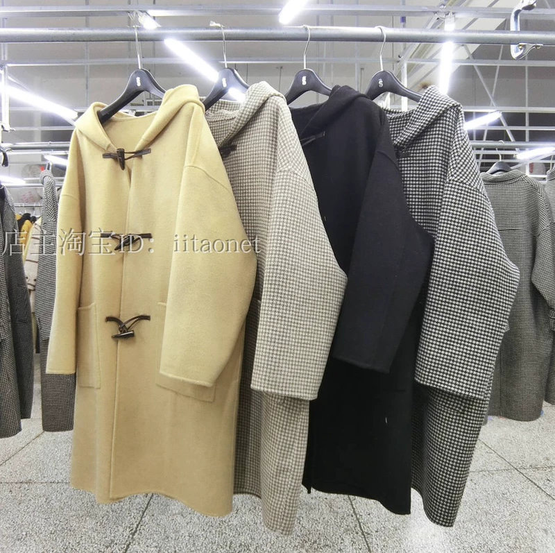 Áo len lông cừu mới được may bằng tay Hàn Quốc áo len cashmere trùm đầu có khóa sừng trong đoạn dài thả vai nữ - Accentuated eo áo