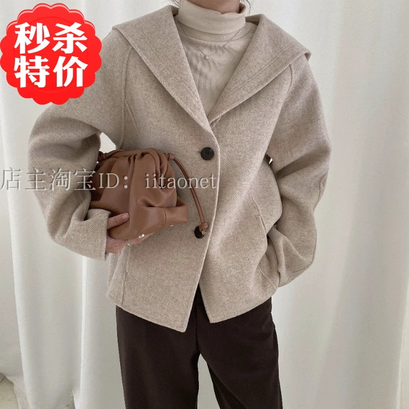 Khâu tay áo hai mặt cashmere cổ áo hải quân ngắn cổ áo kẻ sọc vuông kẻ sọc len 9 màu nữ - Áo len lót đôi