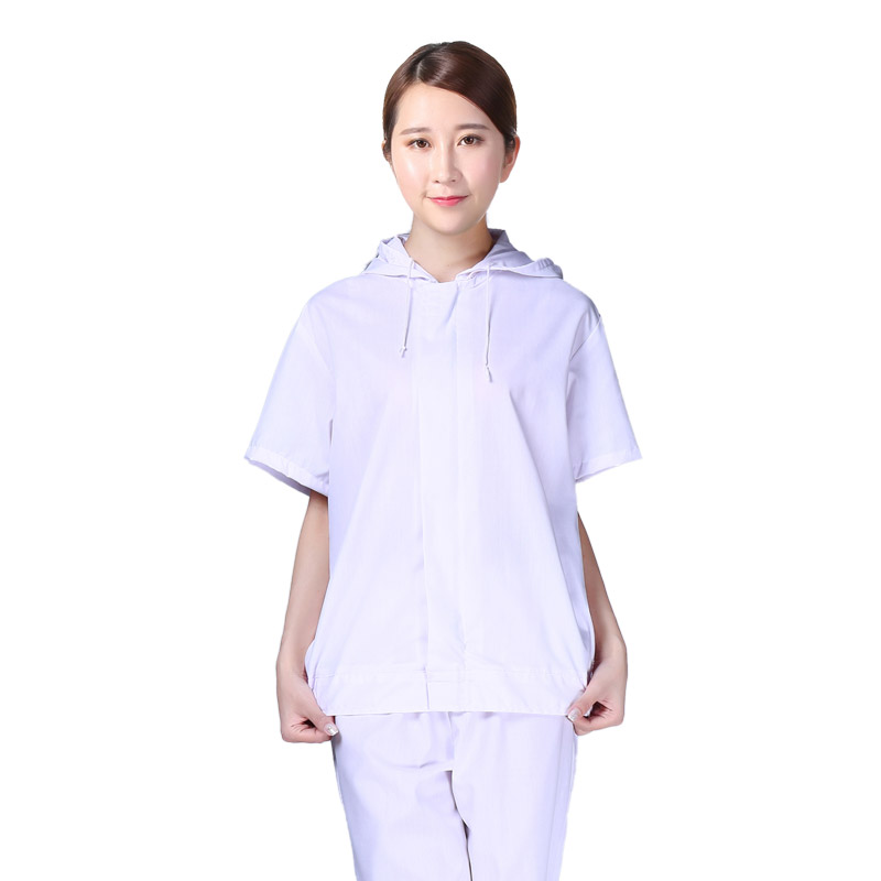 Mùa hè mỏng thoáng khí chế biến thậm chí mũ thực phẩm nhà xưởng nhà máy workclothes set trắng ngắn tay đầu quần áo vệ sinh