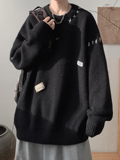 Suéter para hombre, otoño e invierno, nueva marca de moda retro americana para adolescentes, suéter de cuello redondo holgado informal de estilo perezoso