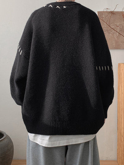 Suéter para hombre, otoño e invierno, nueva marca de moda retro americana para adolescentes, suéter de cuello redondo holgado informal de estilo perezoso