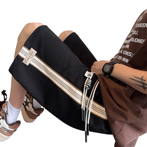 Striped heavyweight pineapple check sports shorts mens summer trendy American casual mid-pants loose wide-leg five-point pants