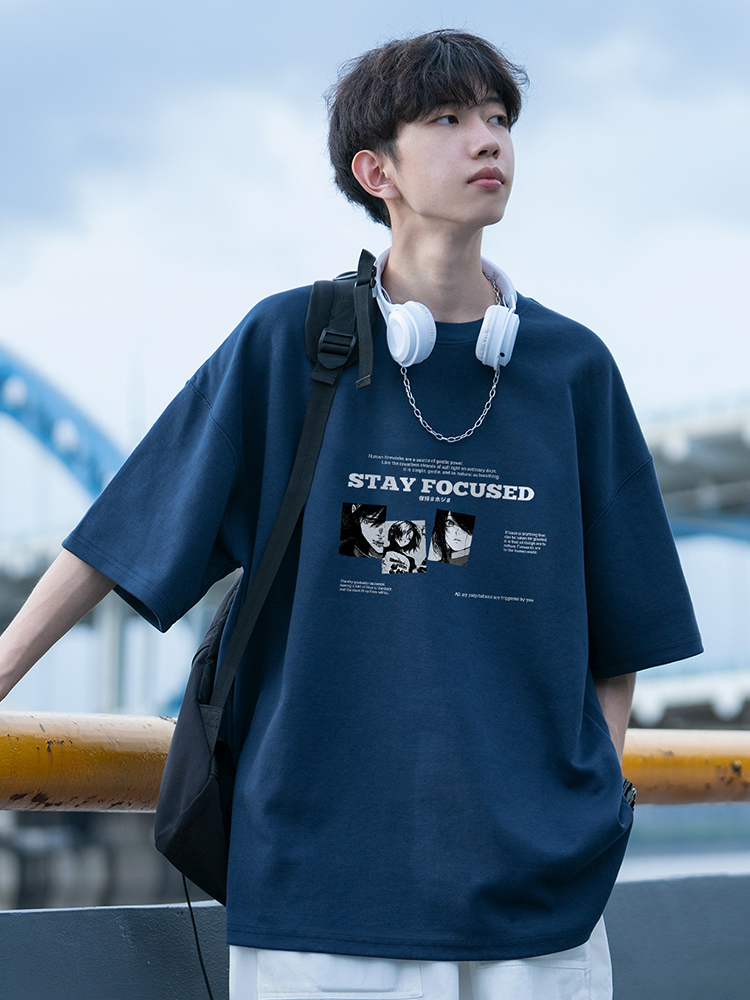 <!--短袖t恤男款夏季纯棉重磅宽松半袖衣服美式潮牌潮流体恤男装上衣-->