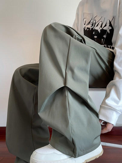 美式机能伞兵裤子男款春秋季大码宽松直筒阔腿裤褶皱工装休闲长裤