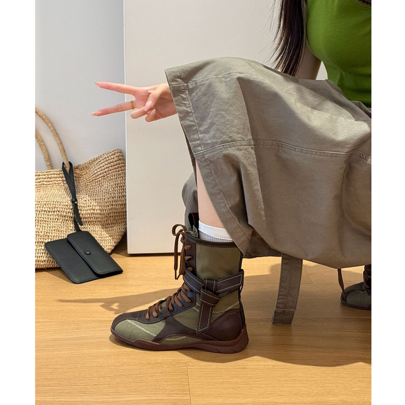 7cm Internal Height-Increasing Retro Boxing Boots for Women, 2026 Autumn New Cotton and Linen High-Top Short Boots, Western Cowboy Women's Boots