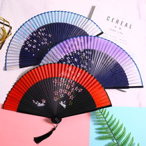 China Wind Gusts Portable Female Style Folding Fan Dance Hanfu Streaming Su Fan Small Cherry Blossom Bamboo Fan Carry-on