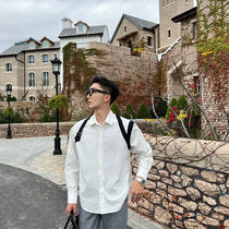 JY light ripened mens clothing rufflet-handsome superior shoulder strap white long sleeve shirt fashion spring autumn season new leisure boomers