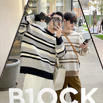 JY Light Cooked Wind Round Collar Striped Sweater Sweater In Hitchhiking Hooded Sweatshirt Male Winter Korean Edition Trends 2021 New