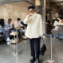 JY light cooked wearing a hitchy wool suit mens 2021 autumn winter new double-row buttoned pure color texture Western suit jacket