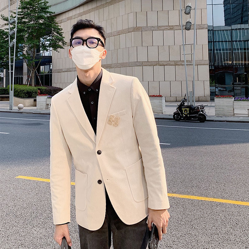 JY Light Cooked White Light Core Suede Suit Jacket Man Autumn 2022 New Korean Version Loose Retro Casual Western Suit Jacket