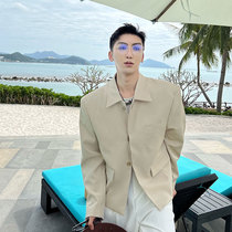 JY light-cooked mens clothing short almond-coloured casual jacket turned collar 2022 Spring-autumn season popular youth long sleeve jacket