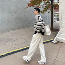 JY Light Cooked Apricots White Light Core Suede Casual Pants Man 2022 Spring Autumn Season New Loose Long Pants High Waisted Pants Pants