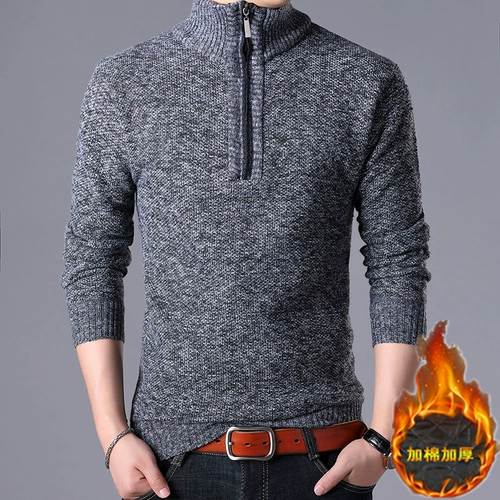 Демисезонный свитер, утепленная мужская флисовая трикотажная шерстяная куртка, высокий воротник, оверсайз