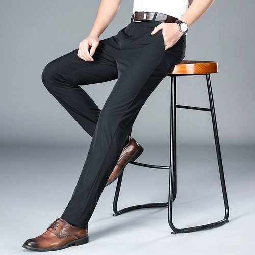 Летние шелковые ультратонкие черные тонкие штаны, пиджак классического кроя для отдыха, облегающий крой, свободный прямой крой