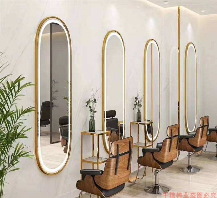 Net red barber shop mirror hair salon special wall-mounted wall single-sided mirror tide beauty salon mirror table LED with light mirror