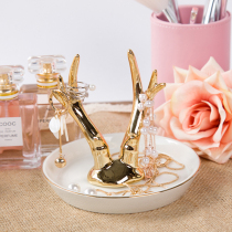 Eurostyle Ivory White Ceramic Pan Golden Deer Horn Ring Tojewelery Jewelry Rack Bathroom Pendulum with beauty and luxurious
