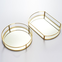 European style vintage gold copper strip glass plate storage cake dessert plate jewelry Western food tray