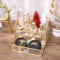 Nordic ins light luxury glass cosmetics storage box dressing table skin care products perfume accessories drawer type storage box