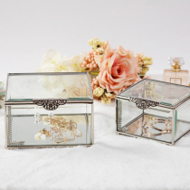 Nordic display glass jewelry box electroplating silver lace jewelry desktop storage box home decoration props
