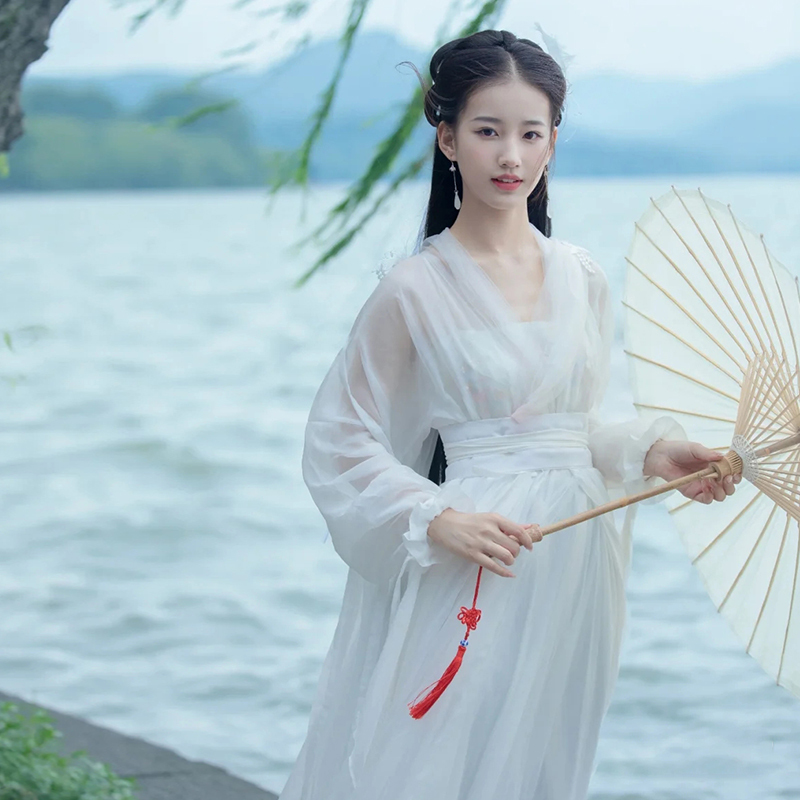 White Hanfu for Women, Adult Version, Similar to the Little Dragon Girl Style, Ancient Costume, Super Fairy-Like, Flowing, Classical Dance Performance Outfit Set