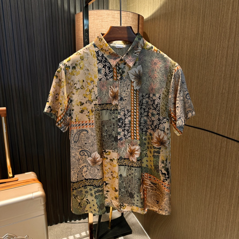 Hawaiian Style! Mulberry Silk! 26 Summer New Men's High-End Full-Print Silk Short-Sleeved Shirt Hawaiian Style! Mulberry Silk! 26 Summer New Men's High-End Full-Print Silk Short-Sleeved Shirt