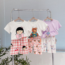 Summer girl comfort Home Princess Cartoon T-shirt Pyjamas Two Suits of Seven Pants Slim-Thin Air Conditioning Suit