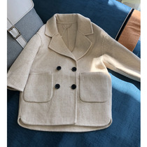 Autumn and winter Han version Childrens double-sided fur coats men and womens wool suits collar gig double-row buttoned cashmere big clothes