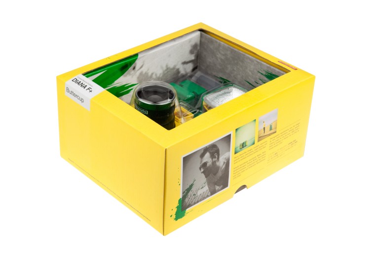 Máy ảnh Lomo DianaF + Buttercup màu vàng chanh tương phản màu Polaroid máy ảnh lỗ nhỏ