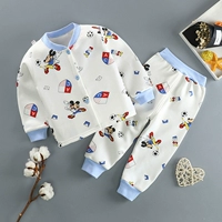 Bộ đồ lót trẻ em cotton ấm cộng với nhung dày mùa thu quần áo bé trai và bé gái quần áo ấm có thể mở 0-3 tuổi quần áo bé trai 1 tuổi