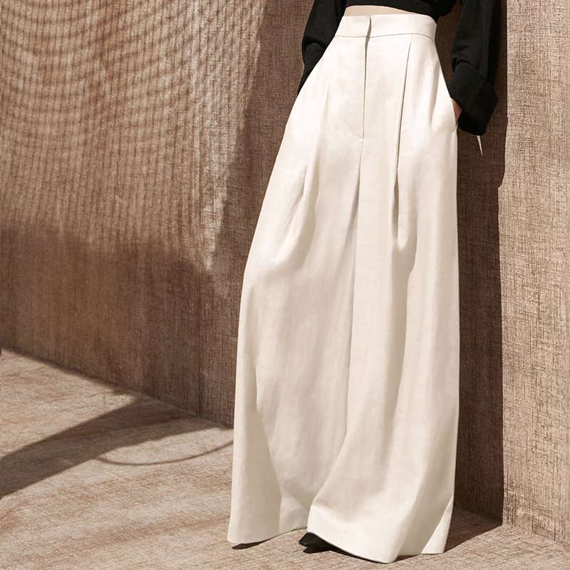 Summer White Wide-Leg Pants for Women, New High-Waisted Long Pants with Drape, Slimming, High-End Feel, Floor-Length Casual Pants for Trendy Women