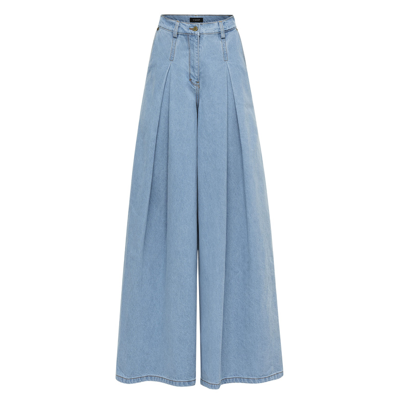 Lyocell Soft Denim Wide-Leg Series Spring and Autumn High-Waisted Thin Washed Light Blue Wide-Leg Pants Casual Denim for Women