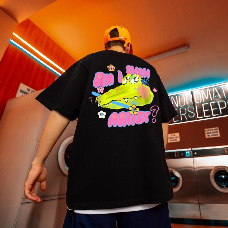 Trendy Cartoon Spoof Crocodile Short-Sleeve T-Shirt for Men, Plus-Size Oversized National Trend Summer Style Trendy Cartoon Spoof Crocodile Short-Sleeve T-Shirt for Men, Plus-Size Oversized National Trend Summer Style