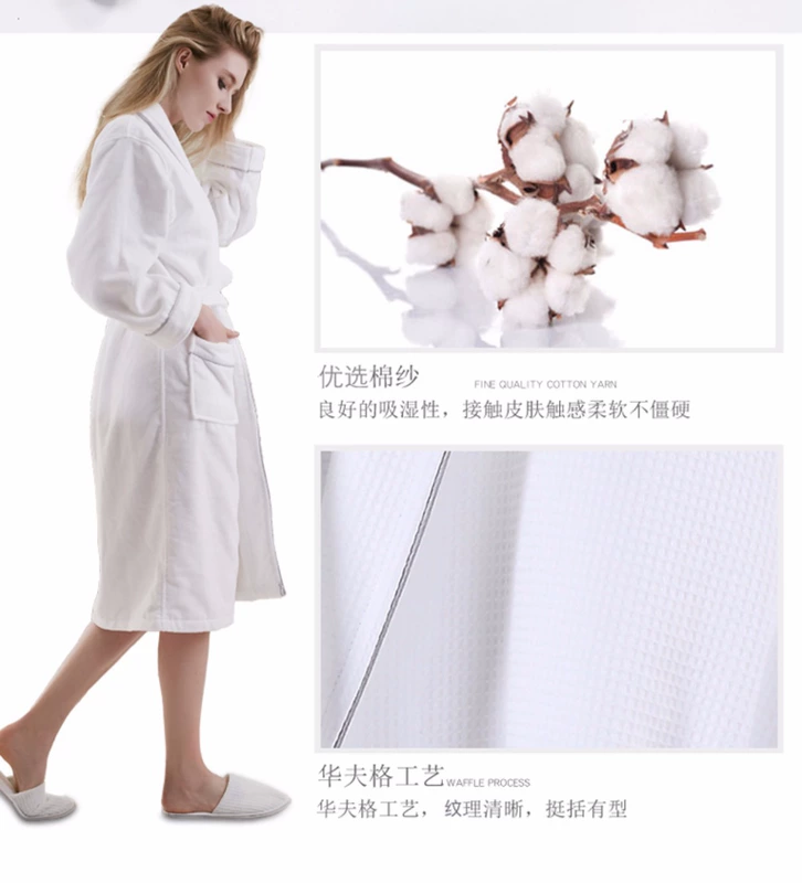 Khách sạn năm sao cotton nam và đôi vợ chồng áo choàng tắm cotton dành cho người lớn áo choàng len mùa hè phần mỏng - Night Robe