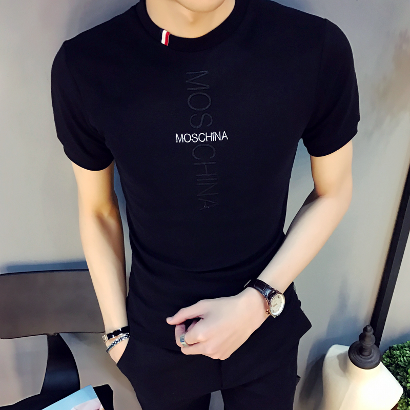 Hong Kong 2022 new personality half - sleeve style and short - sleeved T - shirt Han version tight half - tall tightly beaten men's clothes