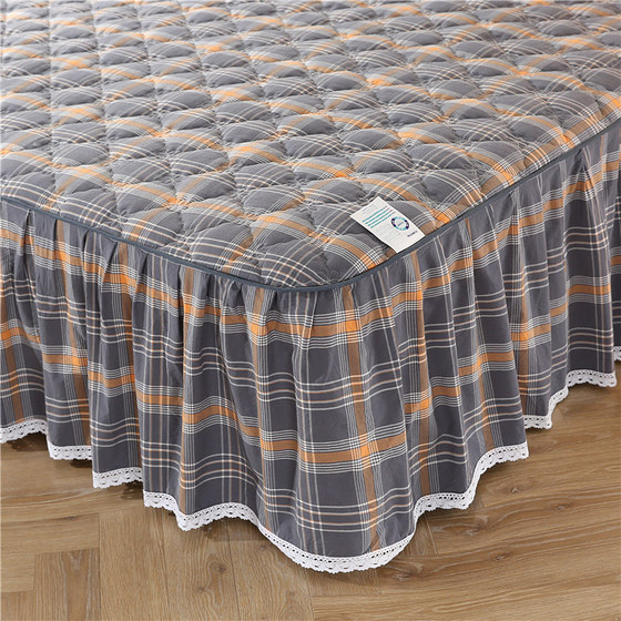 100% cotton quilted bed skirt thickened non-slip pure cotton one-piece bed cover double fixed non-running bed sheet Korean version dustproof