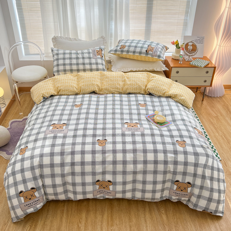 Minimalist all-cotton four-piece set of summer bed bedding pure cotton quilt cover double bed single student Dormitory Bed Bamboo striped print