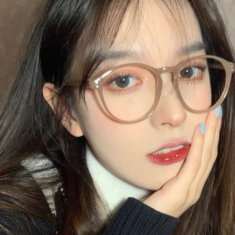 Vegan Shine with small face retro round frame Milk Tea color Eye frame Female Anti-Blu-ray Small frame available with a degree of near-view eye mirror