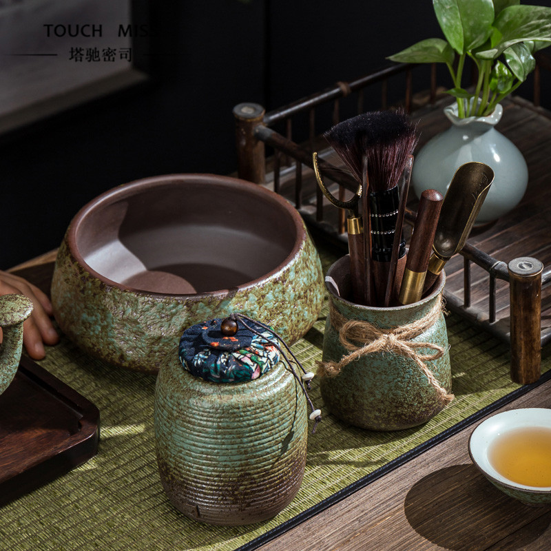 Touch MissDay style coarse pottery tea set light extravagant design sensation Won tea suit tying rope high-end tea track 6 gentleman