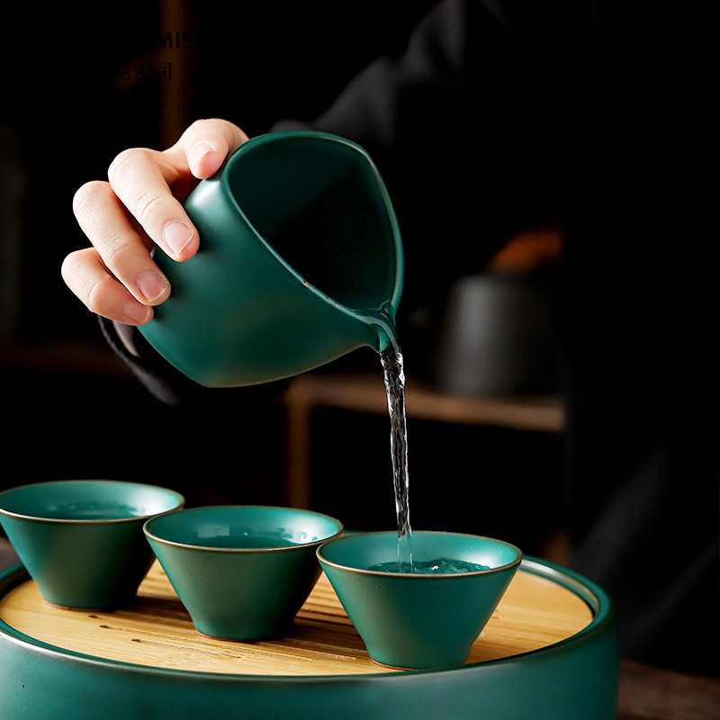 Touch MissDay style coarse pottery tea set with two glasses of four cups home water storage tea tray Atmosphere Shower tea machine