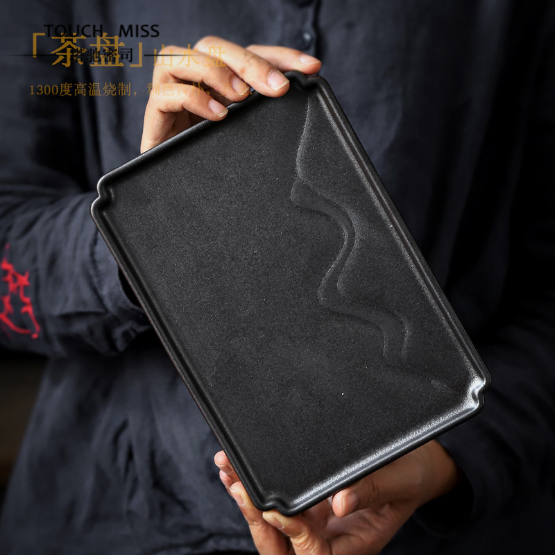 Touch MissDay style coarse pottery tea set landscape ceramic rectangular small tea table minimalist design sensational household dry foam table