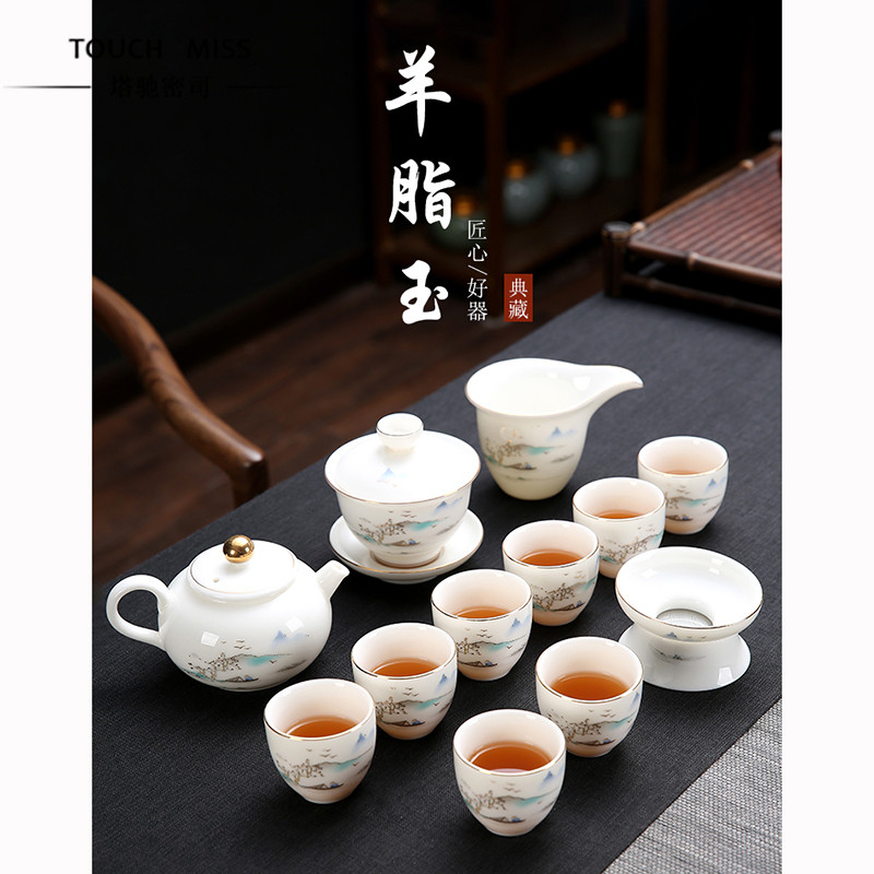 Touch Miss. Chinese-style tea ware enamel Gongfu tea furniture set group light extravagant design elegant and elegant delivery tea cup lid bowl