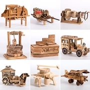 Đồ trang trí thủ công bằng tre và gỗ cối xay gió Dụng cụ nông nghiệp mô hình Bàn mô phỏng đồ đạc trong nhà Đồ chơi trẻ em