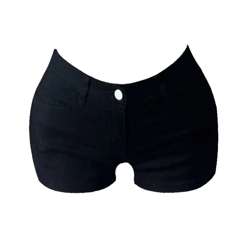 Roki Summer Hip-Enhancing Low-Waist Denim Black Shorts with Built-In Crotch Pads